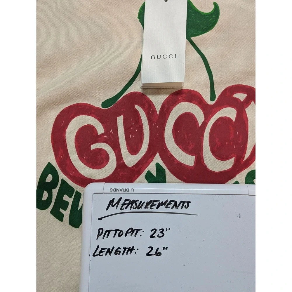 Gucci Sweatshirt Mens Medium Beige Beverly Hills Cherry Graphic Crewneck Fleece